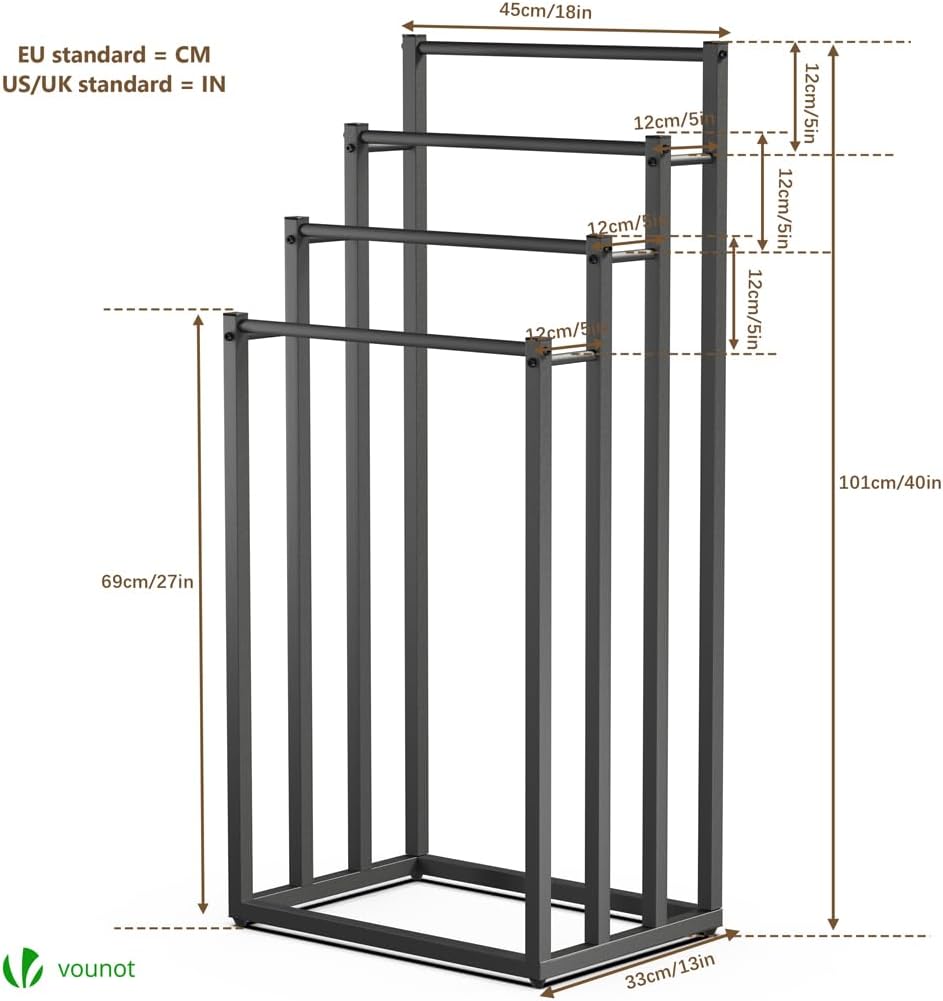 VOUNOT - porte-serviettes sur pied - 4 niveaux - métal noir stable