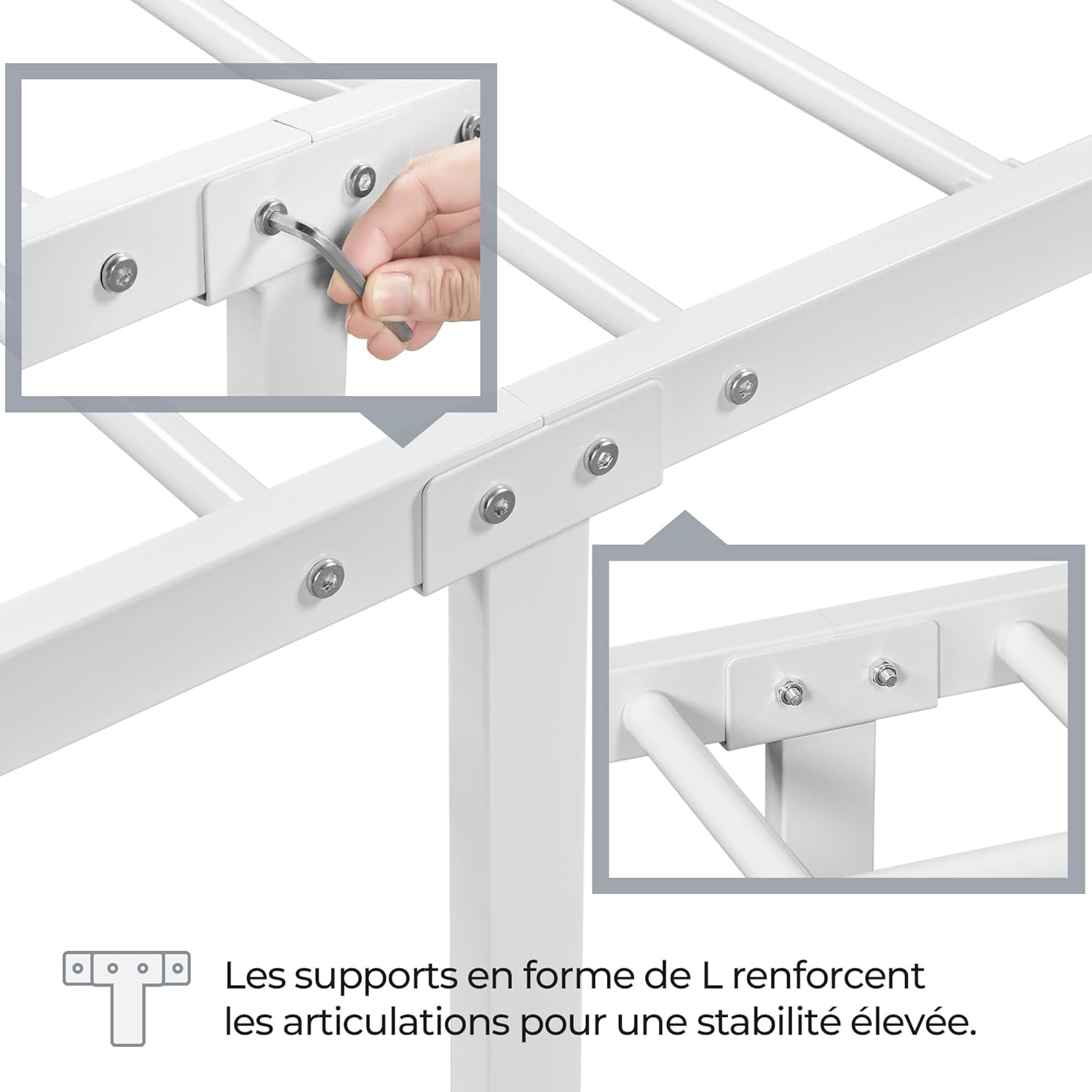 Yaheetech – lit simple métal – 90x200cm – blanc, montage facile
