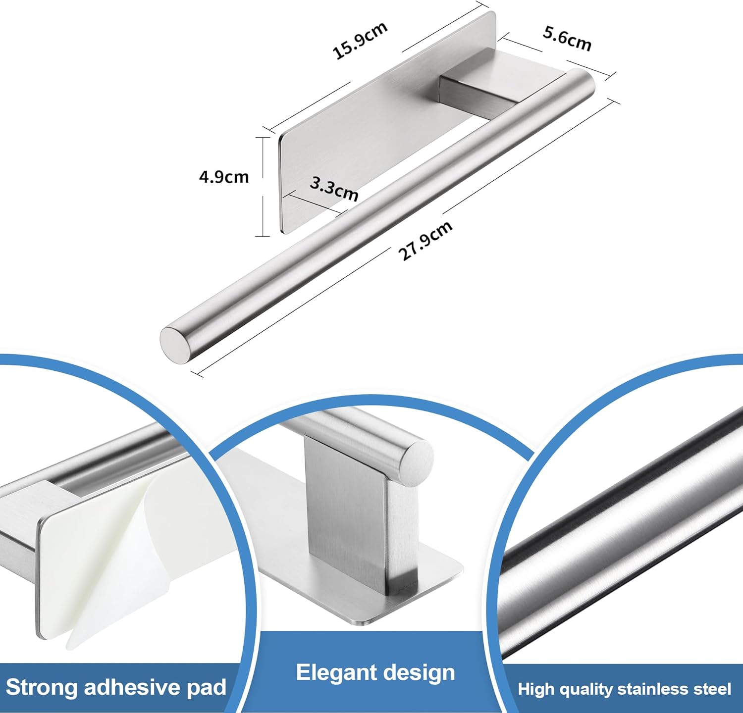 Porte-serviettes salle de bain - inox 304 - adhésif, sans perçage