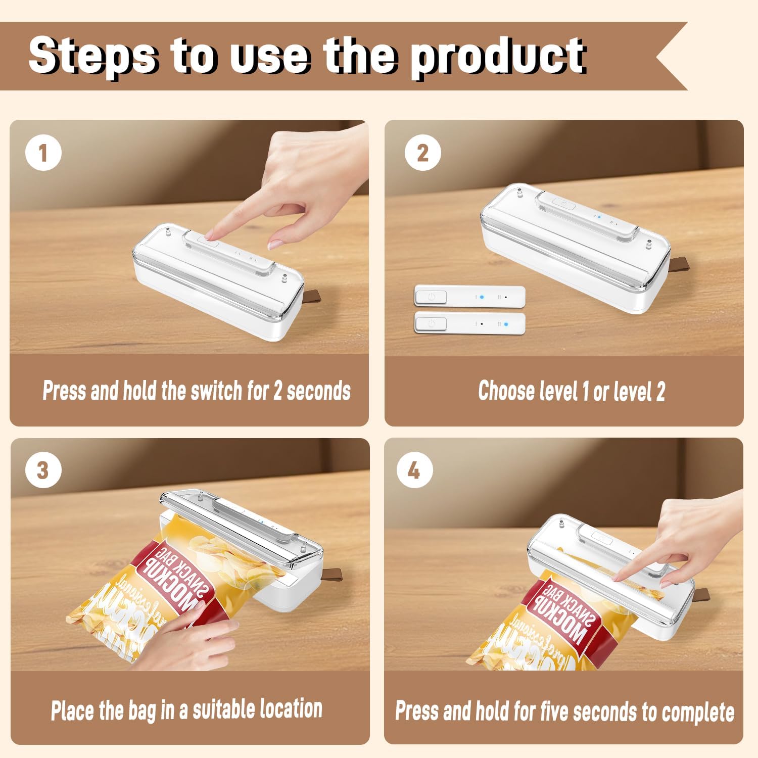 Mini scelleuse thermique portable 2-en-1, rechargeable, auto-off, blanc