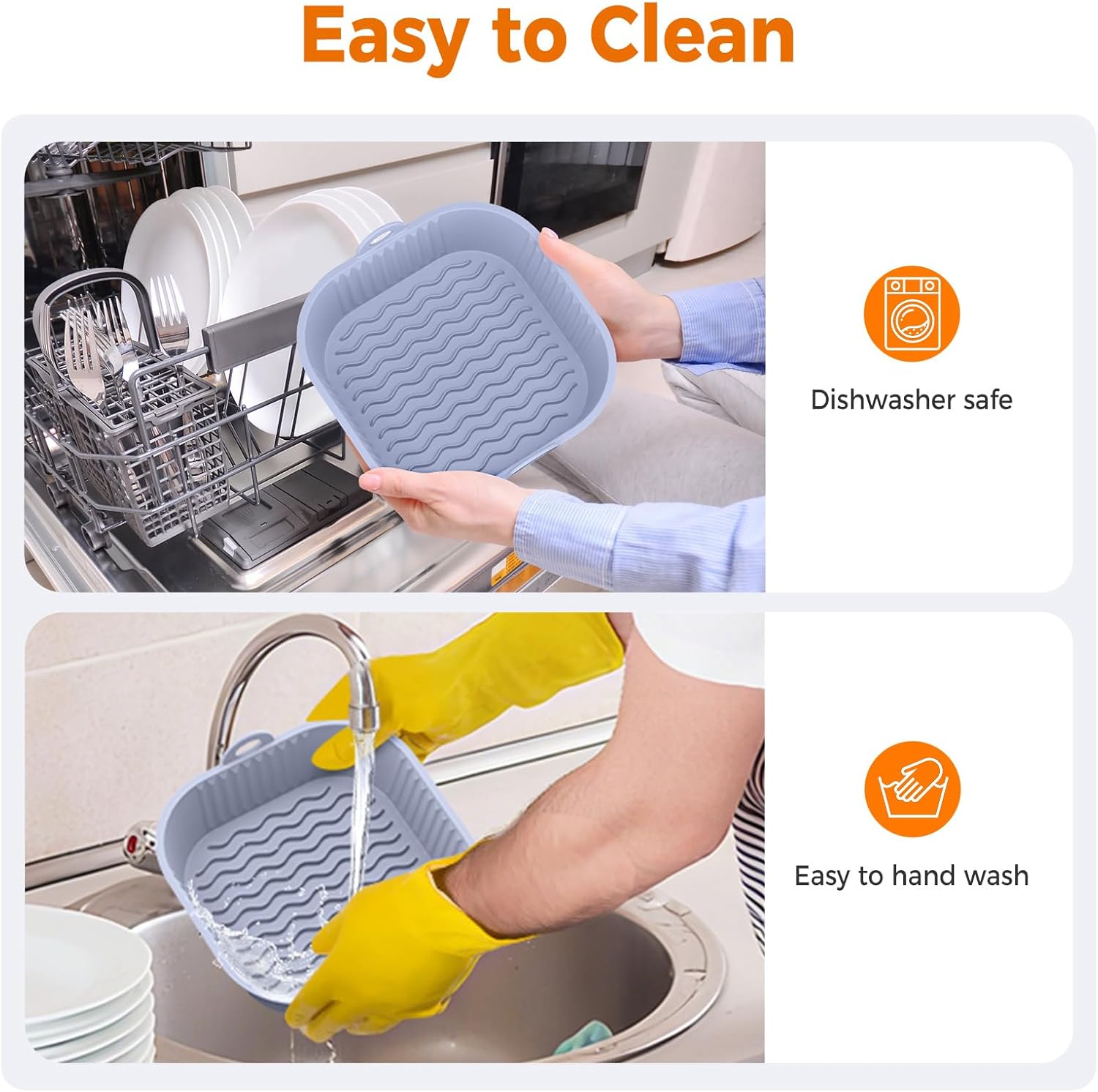 Diboniur - Moule silicone air fryer 5-8L - lot 2, réutilisable, gris/noir