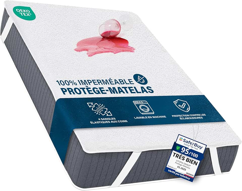 Utopia Bedding - protège-matelas imperméable 90x200 cm, Oeko-TEX, 4 coins élastiques
