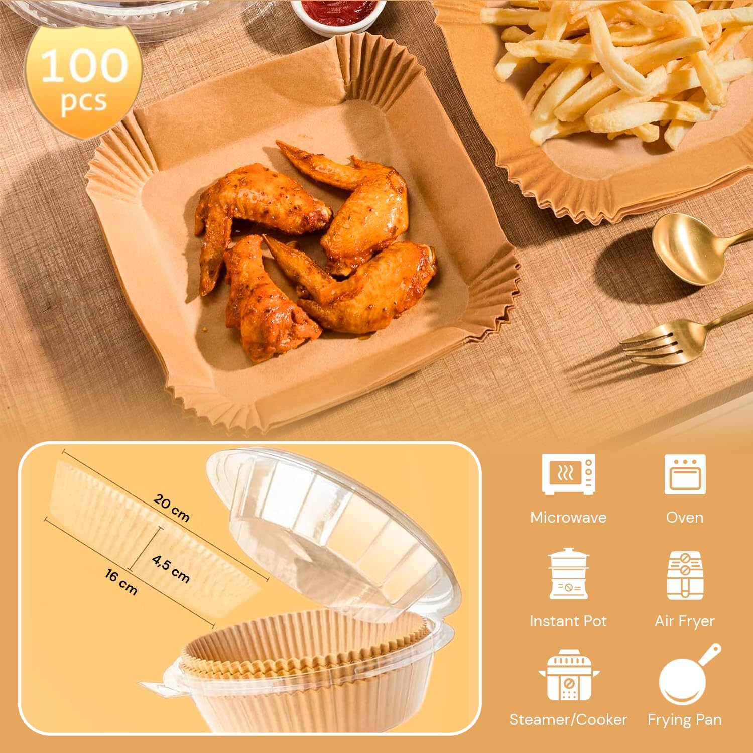 edihome - Papier cuisson air fryer - rond 16-20cm - 100 unités jetables
