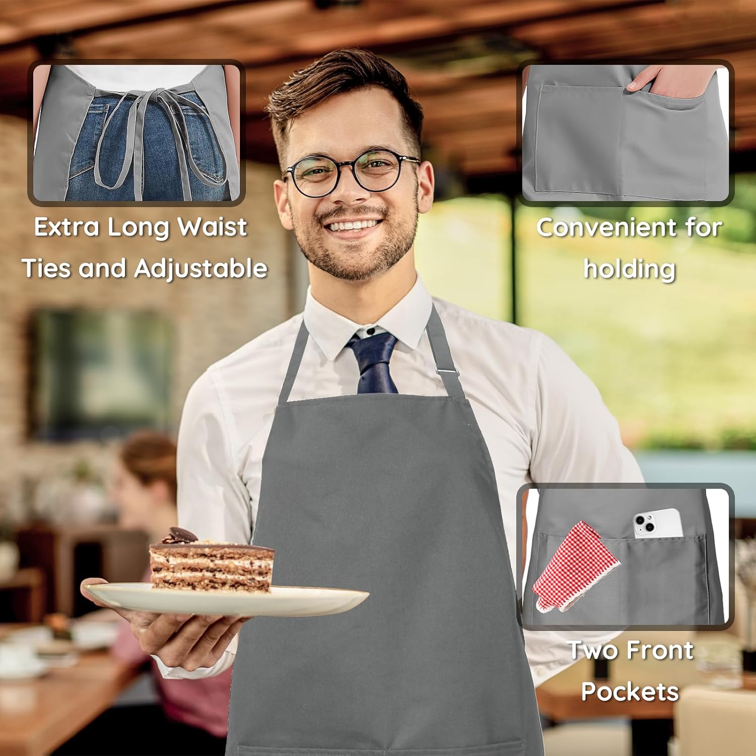 atopo - Chef Tabliers 4 pack - gris - 2 poches, étanche, réglable