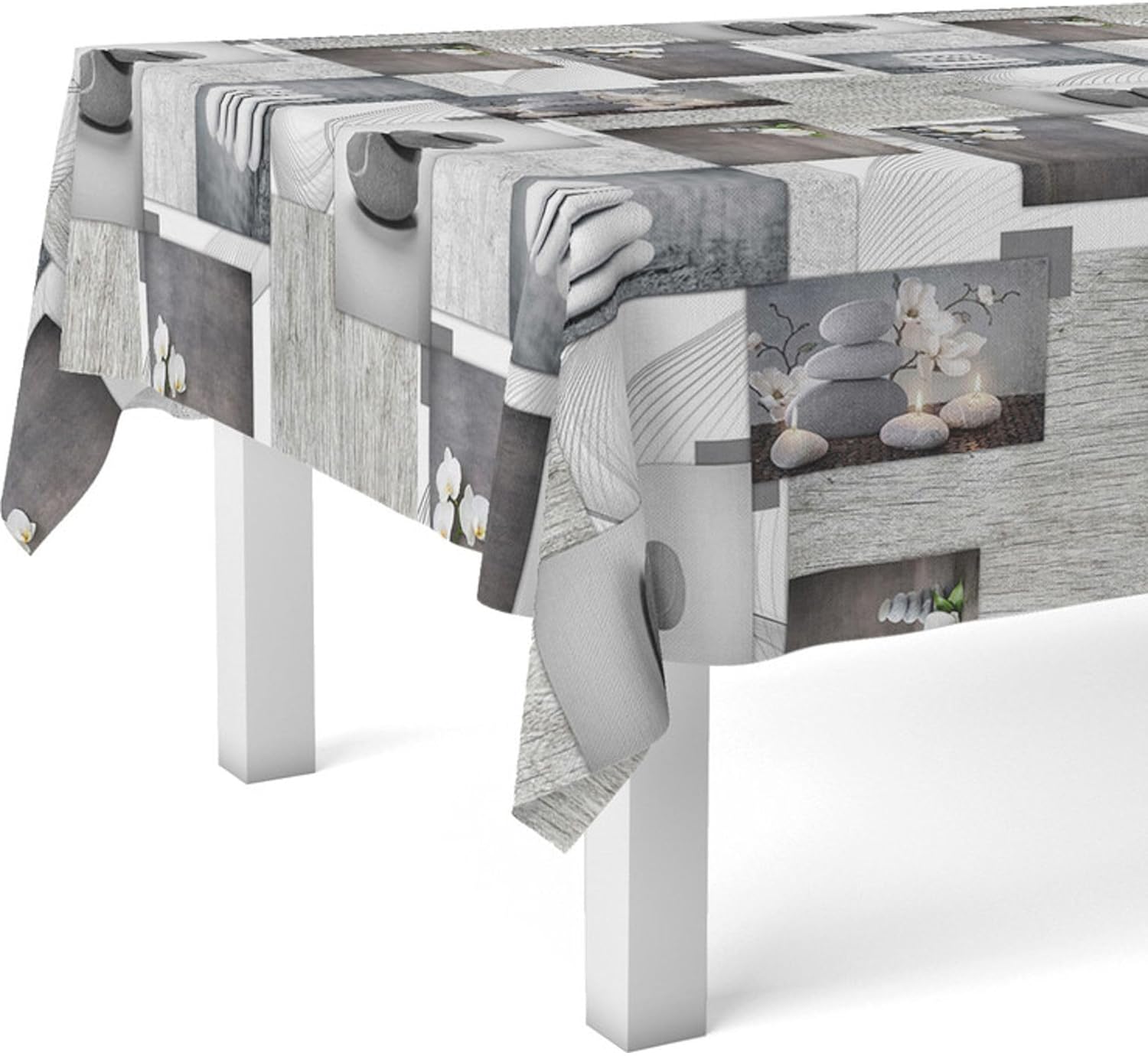 Nappe en toile cirée rectangulaire - Zen Pierres - 100x140 cm - anti-taches, imperméable, facile d'entretien