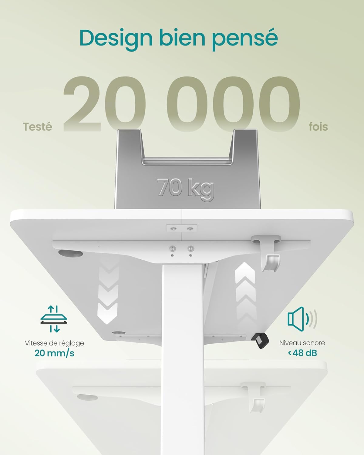 SONGMICS - bureau électrique - 100x60cm - réglable, mémoire, blanc - LSD130WZ01