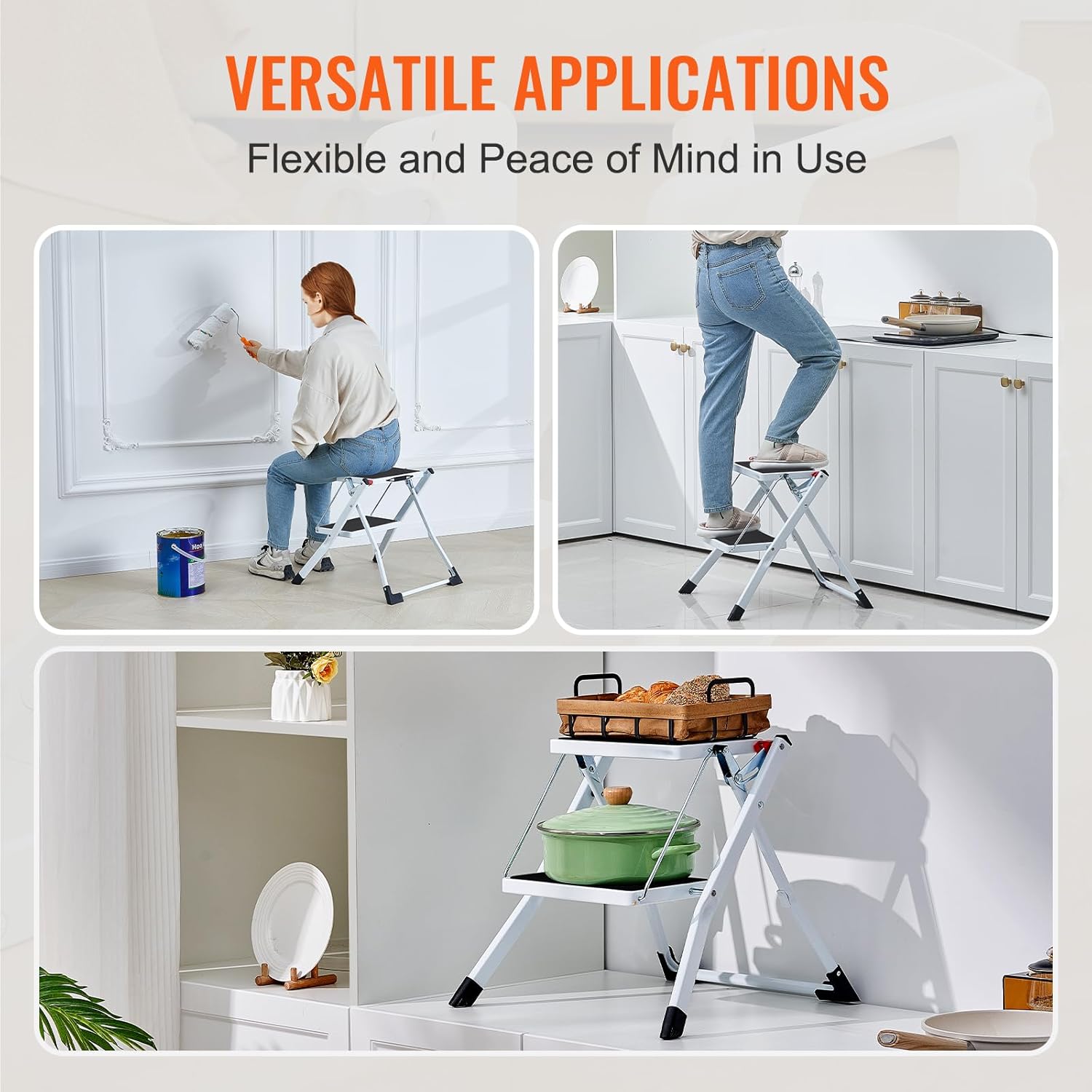 VEVOR - escabeau 2 marches - acier, 150kg - surface antidérapante, pliable