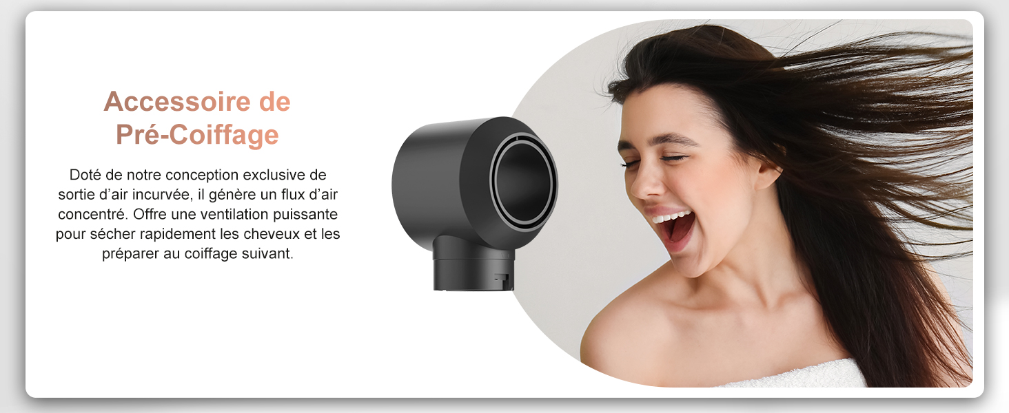 Le texte indique « Pré-coiffage ». Image de marketing ou de démonstration de produit montrant le processus de coiffure ou de traitement.