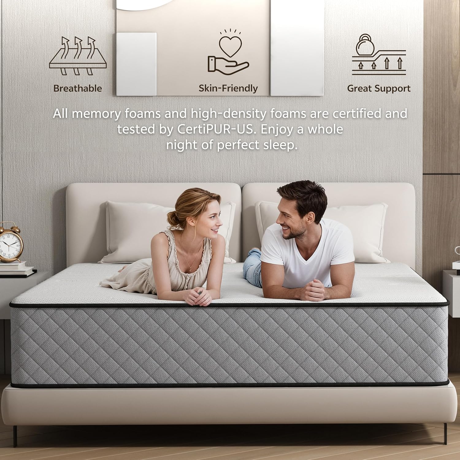 Matelas hybride - 140x200 cm - ressorts ensachés, mémoire de forme, soutien moyen, hauteur 25cm