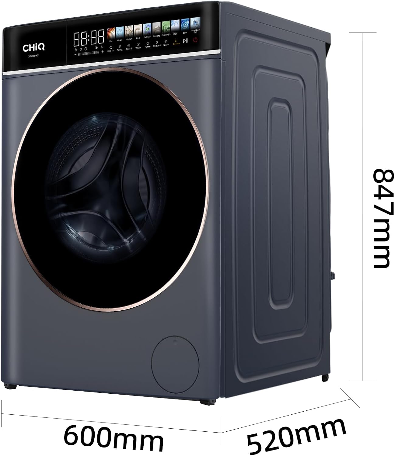 CHiQ - Lave-linge 8kg, écran LED tactile, vapeur, 1400tr/min, CW086581AX
