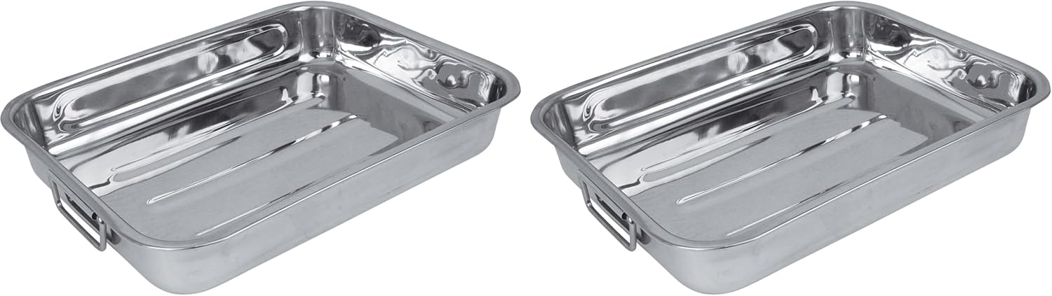 Crealys - Plat à four inox - lot de 2 - résistant, argenté, 500534