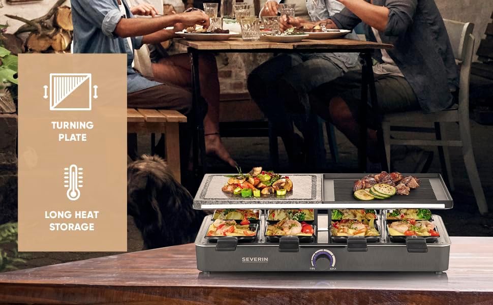 SEVERIN - Raclette 8 pers - pierre naturelle, plaque réversible, thermostat - RG 2371