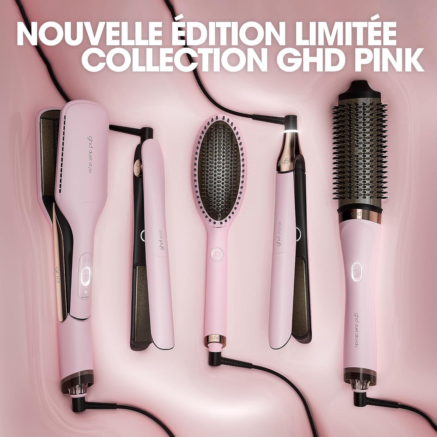 ghd - Brosse chauffante Glide Collection Pink - lissage rapide, anti-frisottis, pour cheveux secs