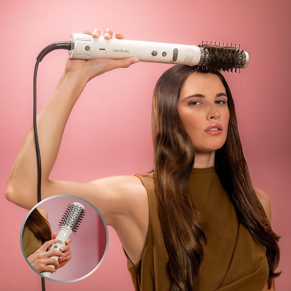 Cecotec - Styler Cheveux 8in1 - 1500W, 8 têtes, céramique, brushless AirGlam Gyro