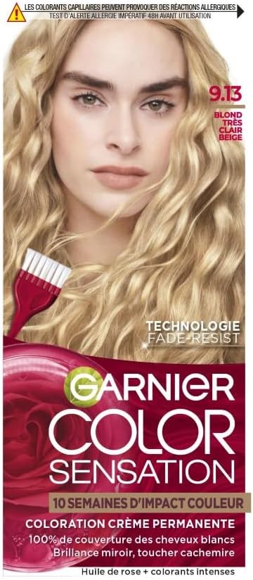 Garnier - Color Sensation 9.13 - coloration permanente, blond très clair, couvre 100% cheveux blancs