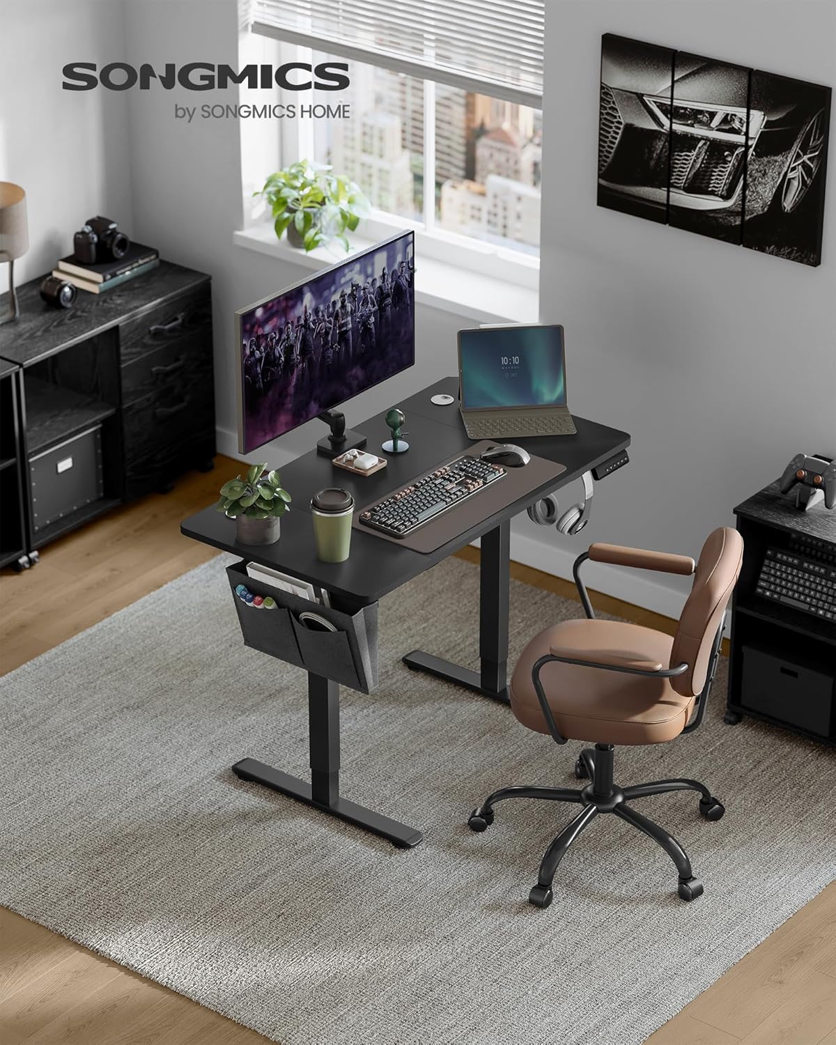 SONGMICS - Bureau électrique réglable, 120x60 cm, mémoire 4 hauteurs, LSD132B01