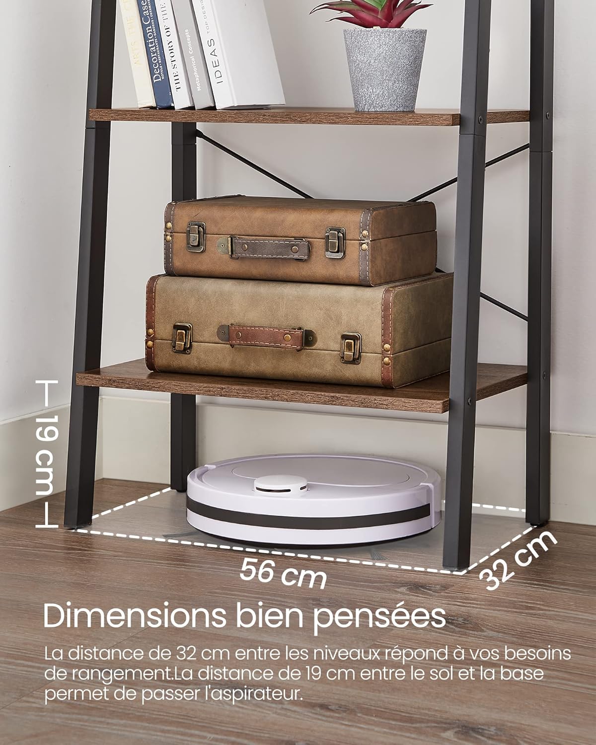 VASAGLE - étagère échelle rustique 34x56x137,5cm acier bois robustes