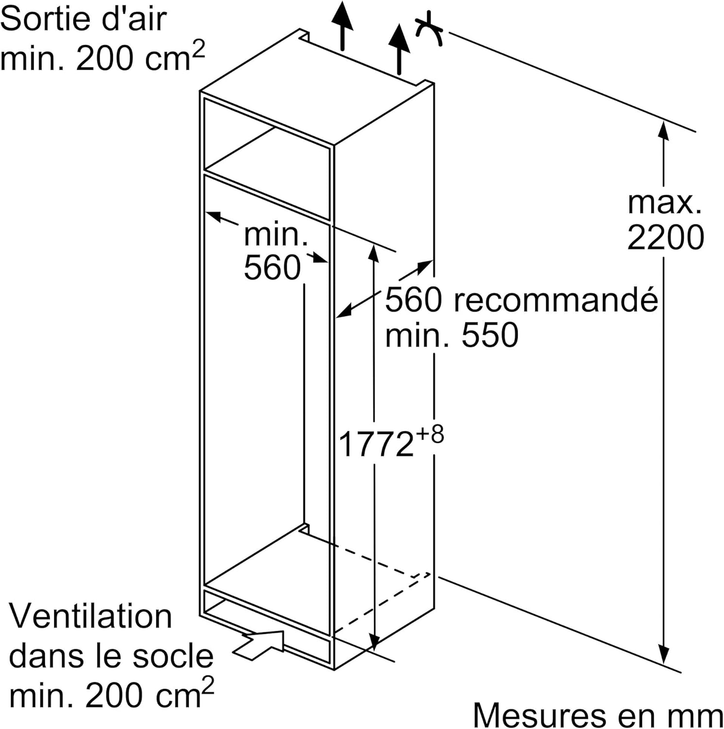 Bosch - KIR81NSE0 Série 2 - 177,2x54,1 cm - 310L, encastrable, KIR81NSE0