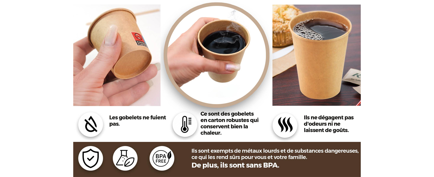 Gobelets jetables café kraft papier carton 110 200 240