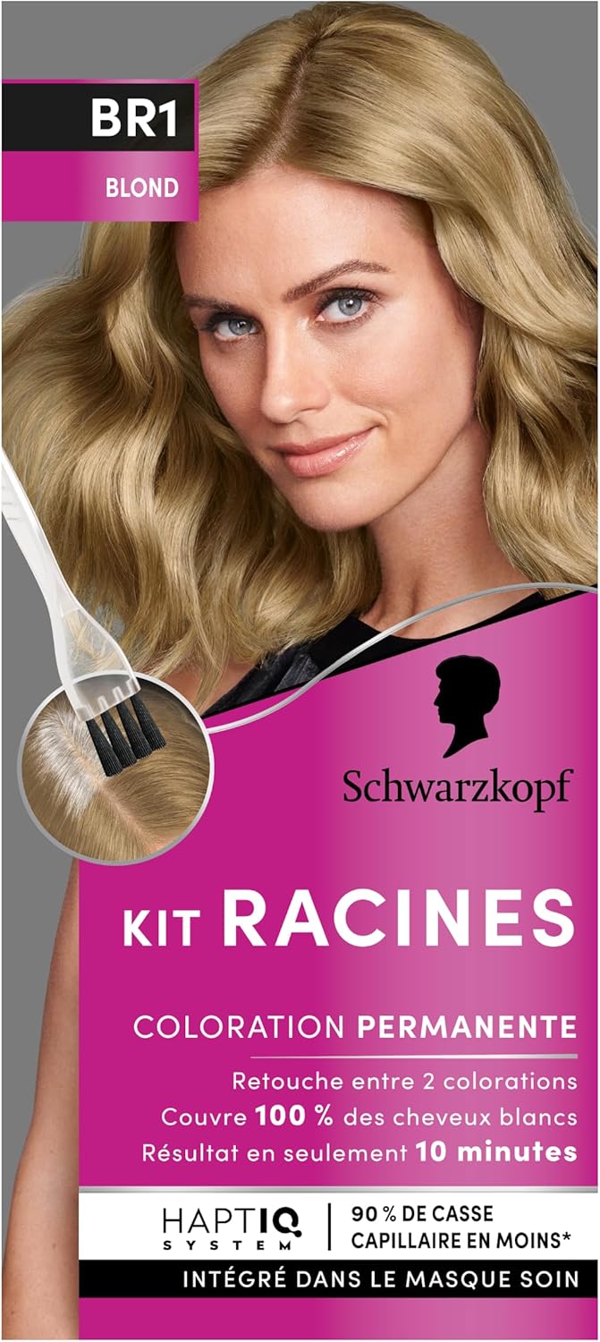 Schwarzkopf - Kit Racines Blond BR1 - coloration permanente - couvre cheveux blancs, huile nourrissante, Retouche BR1