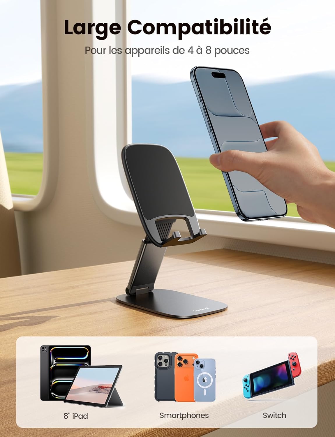 Lamicall - Support téléphone pliable - 15mm ultra-fin - hauteur et angle réglables, base métallique