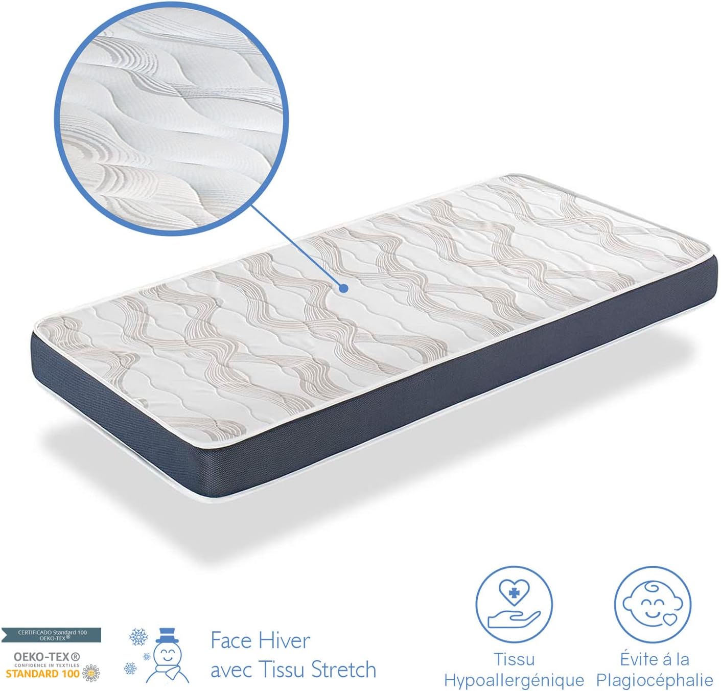 Dormissimo - Baby Bleu - 67x137 cm - matelas bébé respirant 14 cm