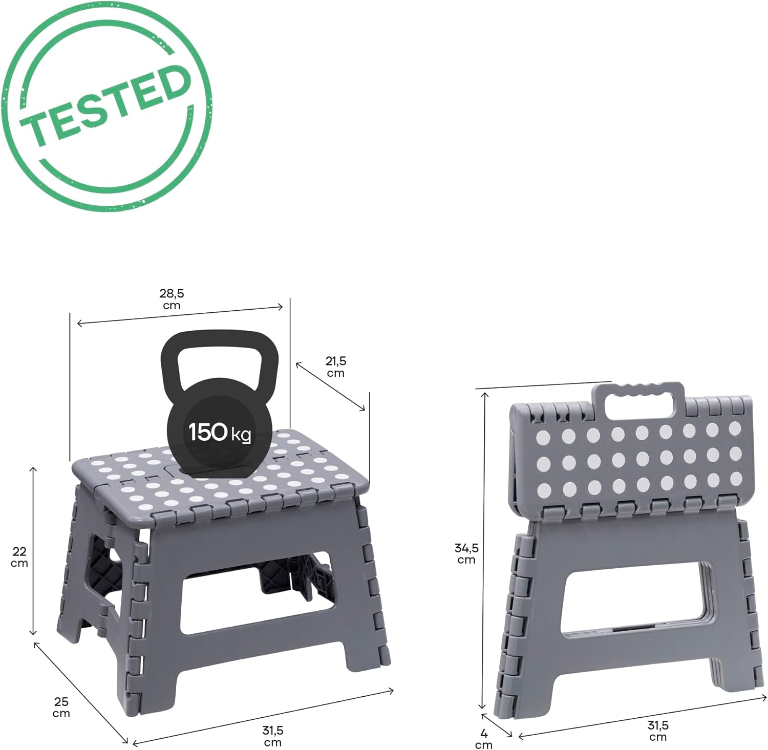 Arregui - tabouret pliant multiusage - 22cm - marchepied gris - TB-022-G