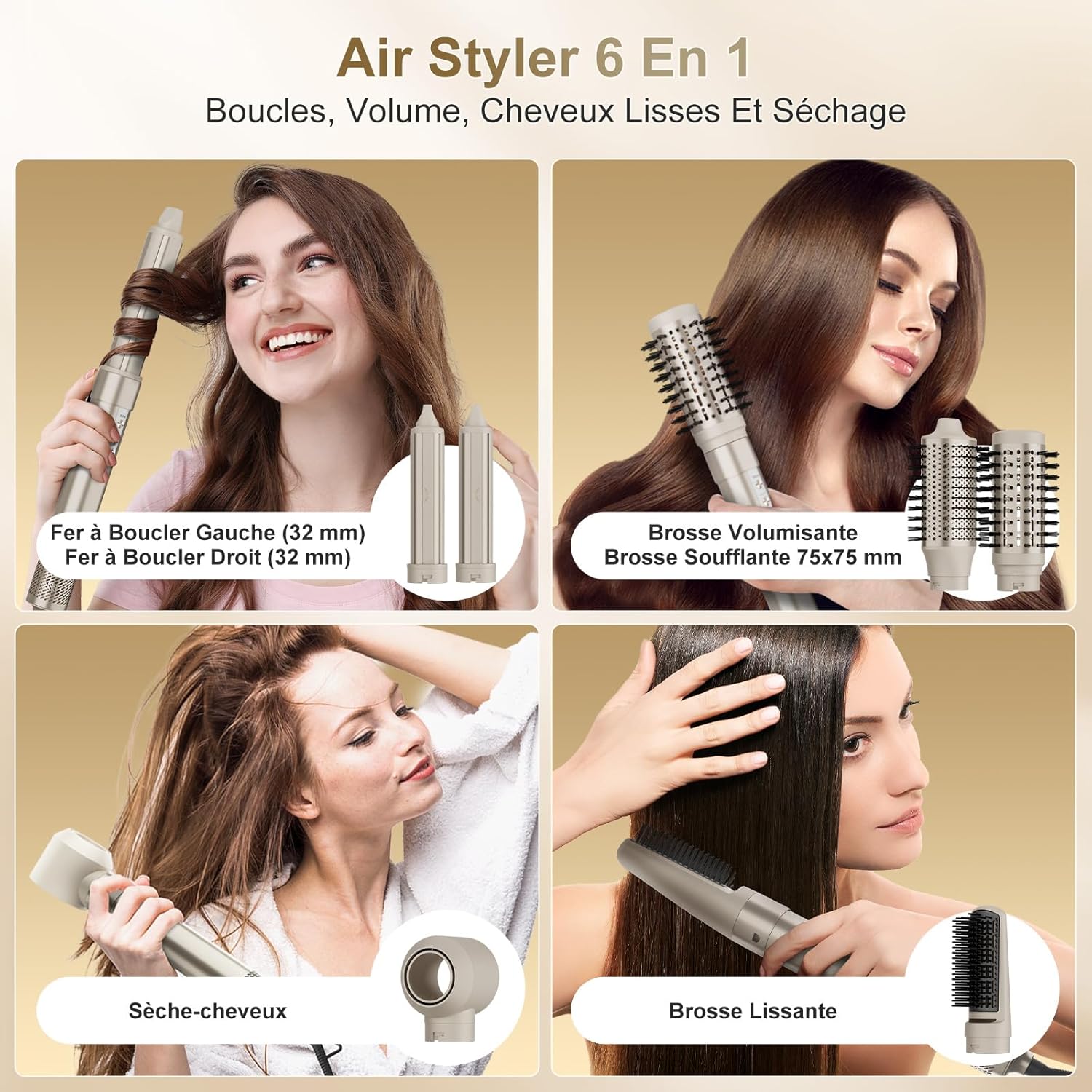 7MAGIC - Air Styler 6 en 1 - compact - ionique, boucleur automatique, brosse lissante, sac de voyage - 7MAGIC