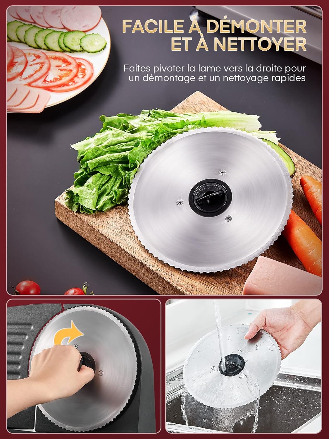 Trancheuse électrique - 200W, 19cm, 2 lames, épaisseur réglable