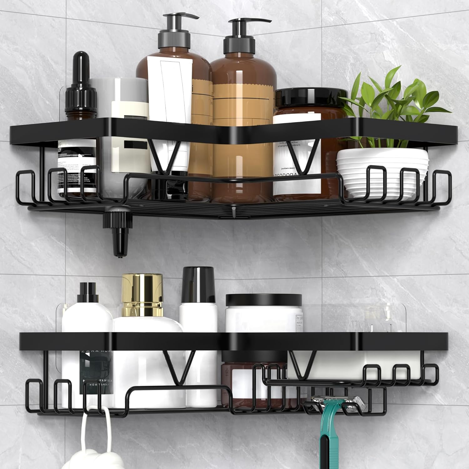 Etagere Douche - rangement salle de bain noir, sans perçage, design compact