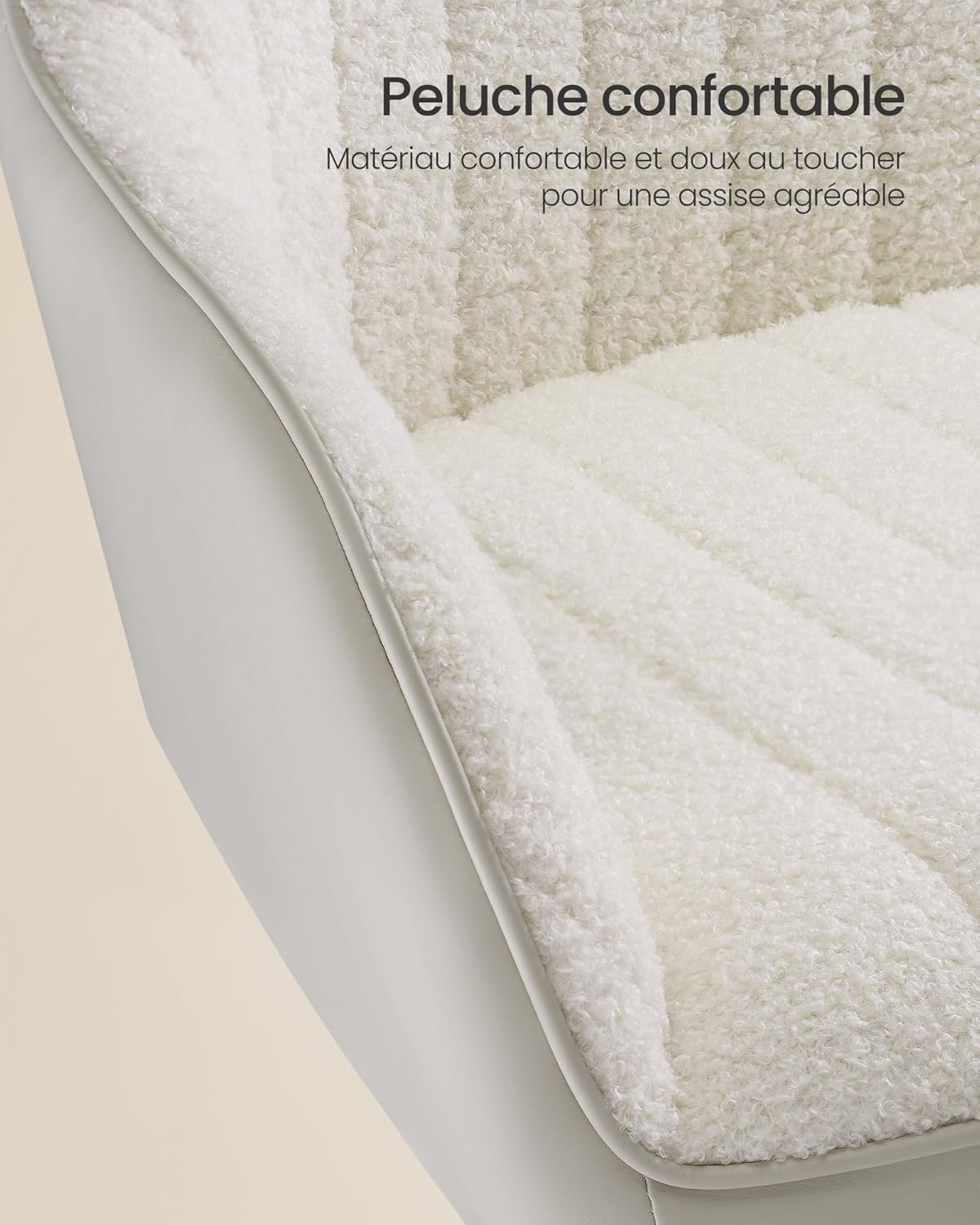 SONGMICS - fauteuil pivotant tissu peluche, hauteur réglable, beige cappuccino, OBG012W01