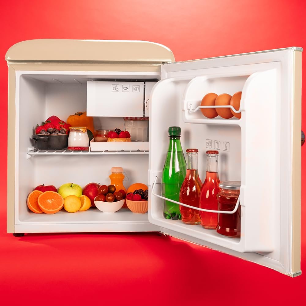 Cecotec - Mini Frigo Bolero CoolMarket TT - 55x44,7cm - Classe E, bac à glace, poignée chromée, beige