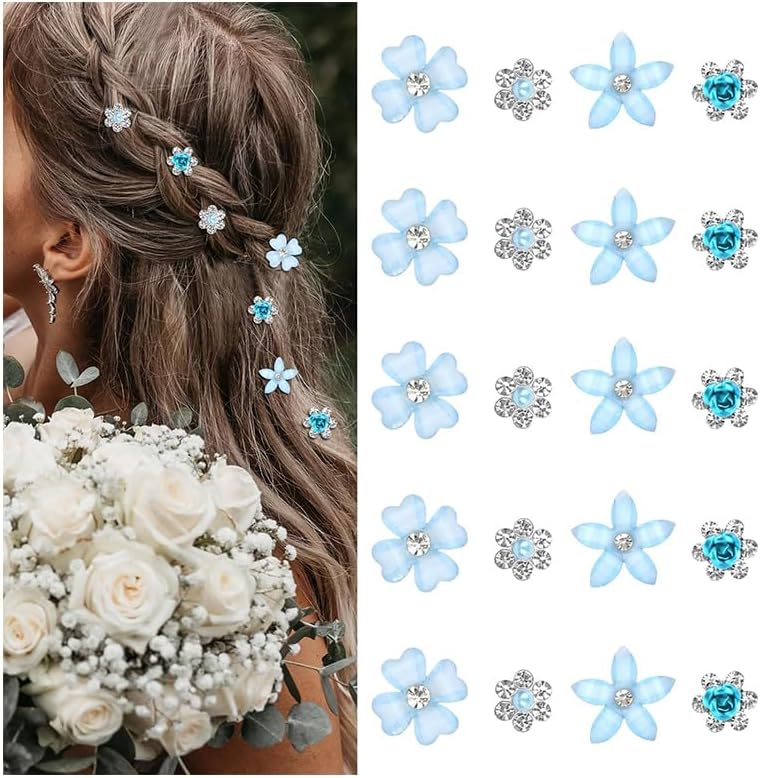 Pinces à cheveux - lot de 20 - mini fleurs strass métal, mariage, barrettes