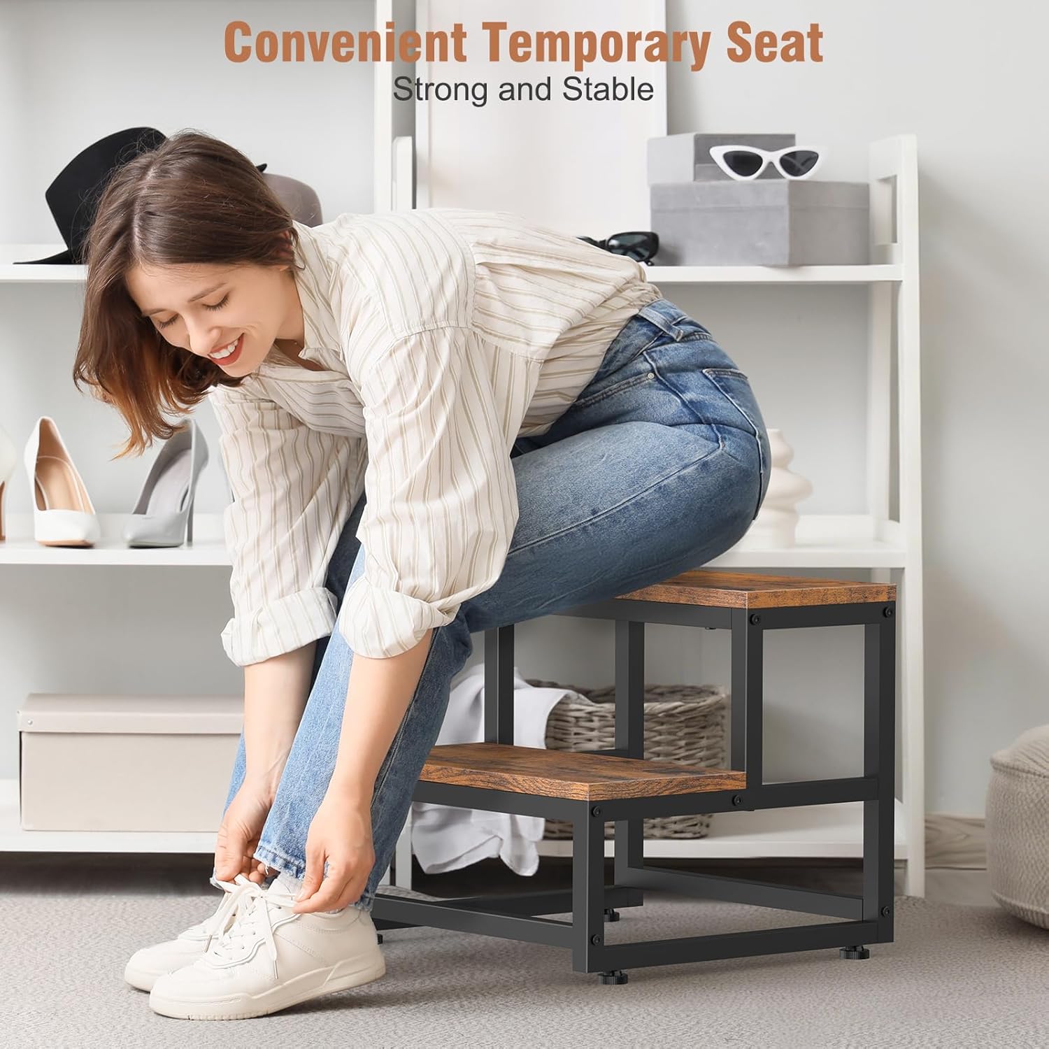 LIANTRAL - marchepied adulte/enfant 2 niveaux, acier/bois, charge 200kg