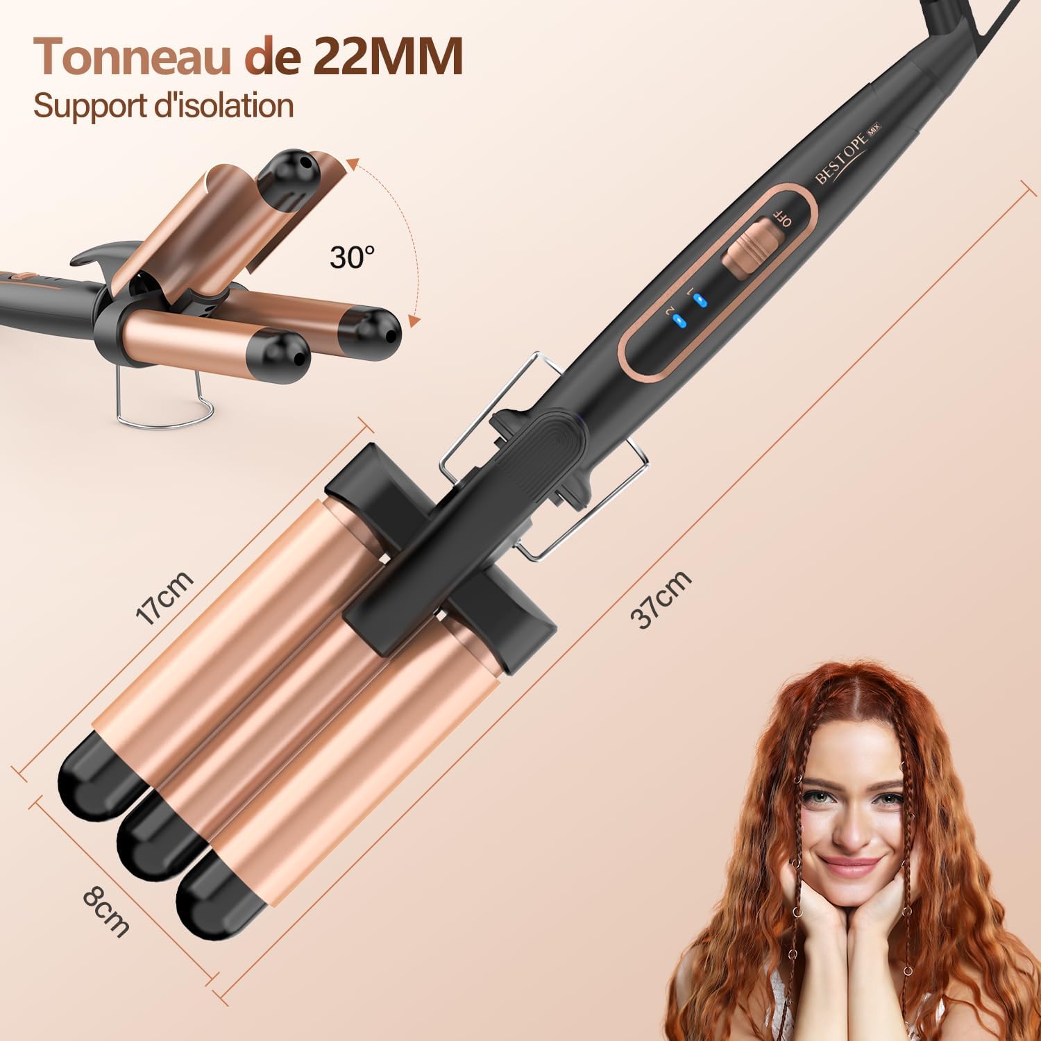 BESTOPE - Boucleur 3 têtes, 22mm, céramique, 2 températures, chauffage rapide