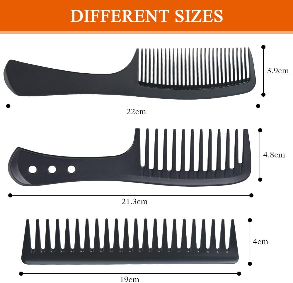 URAQT - Peignes larges carbone - 3 pièces - antistatiques, résistants chaleur