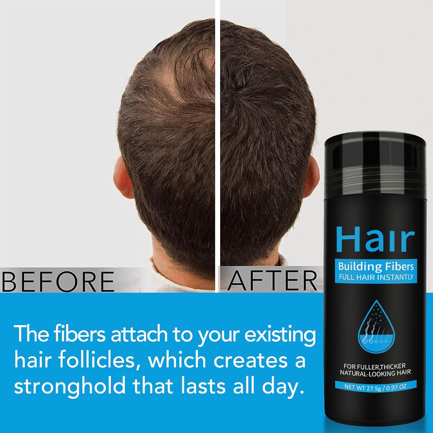 Fibres capillaires spray, correcteur cheveux fins, 2 pièces, noir