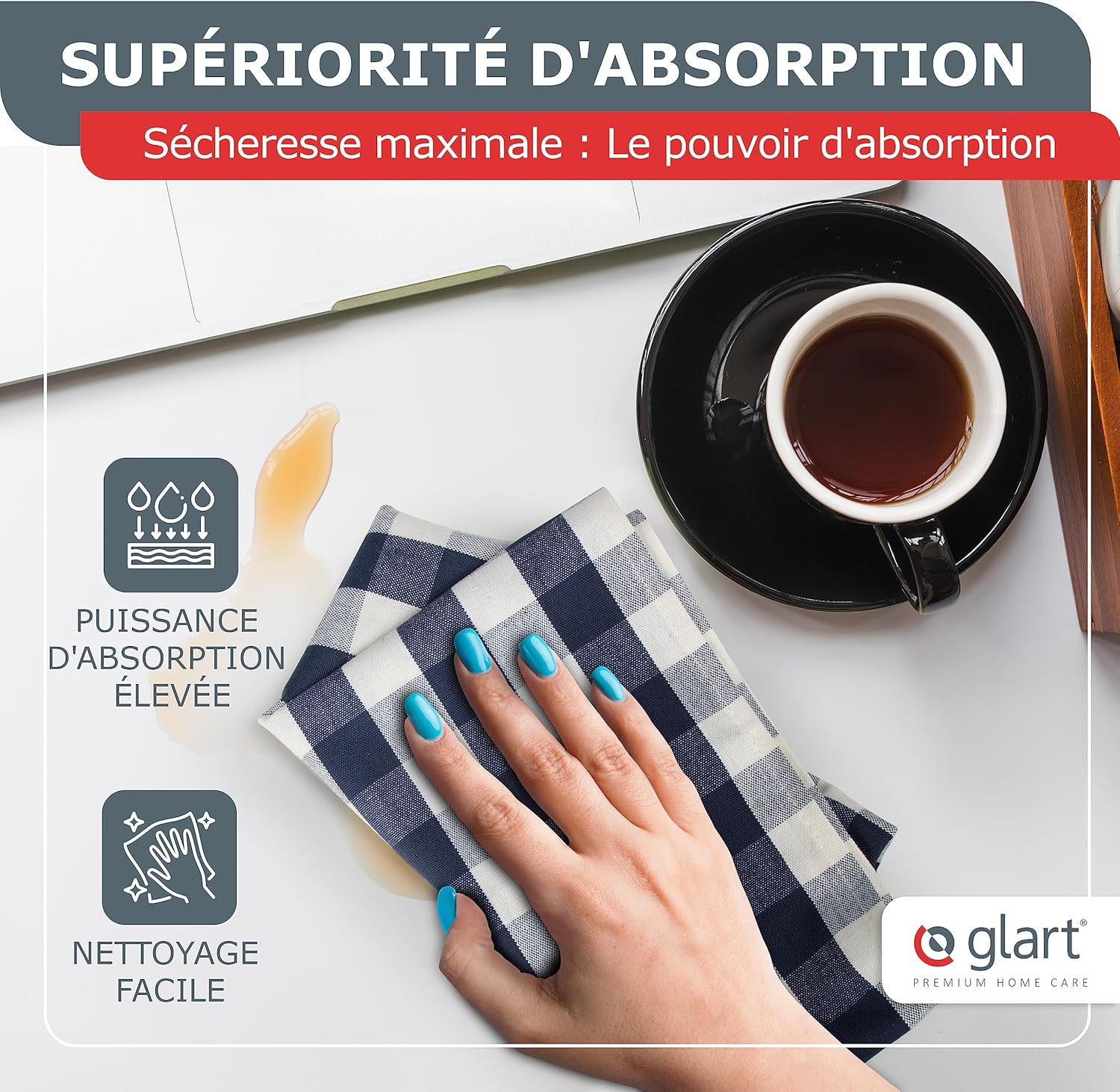 Glart - 48SG - 50x70cm - torchons coton, Oeko-Tex, sans peluche