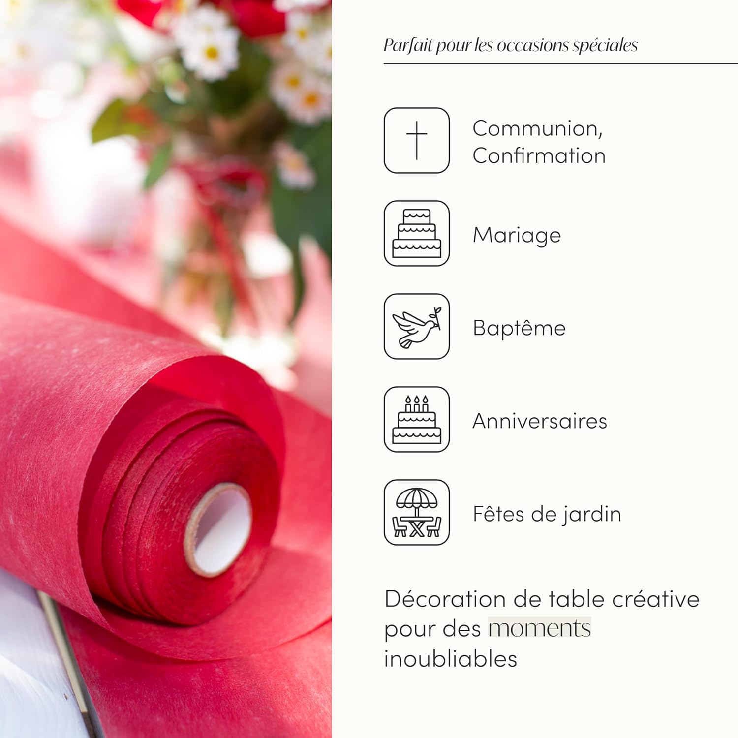 100%Mosel - Chemin de Table en Non-tissé - 30x2500 cm - Rouge, nappe pour occasions spéciales