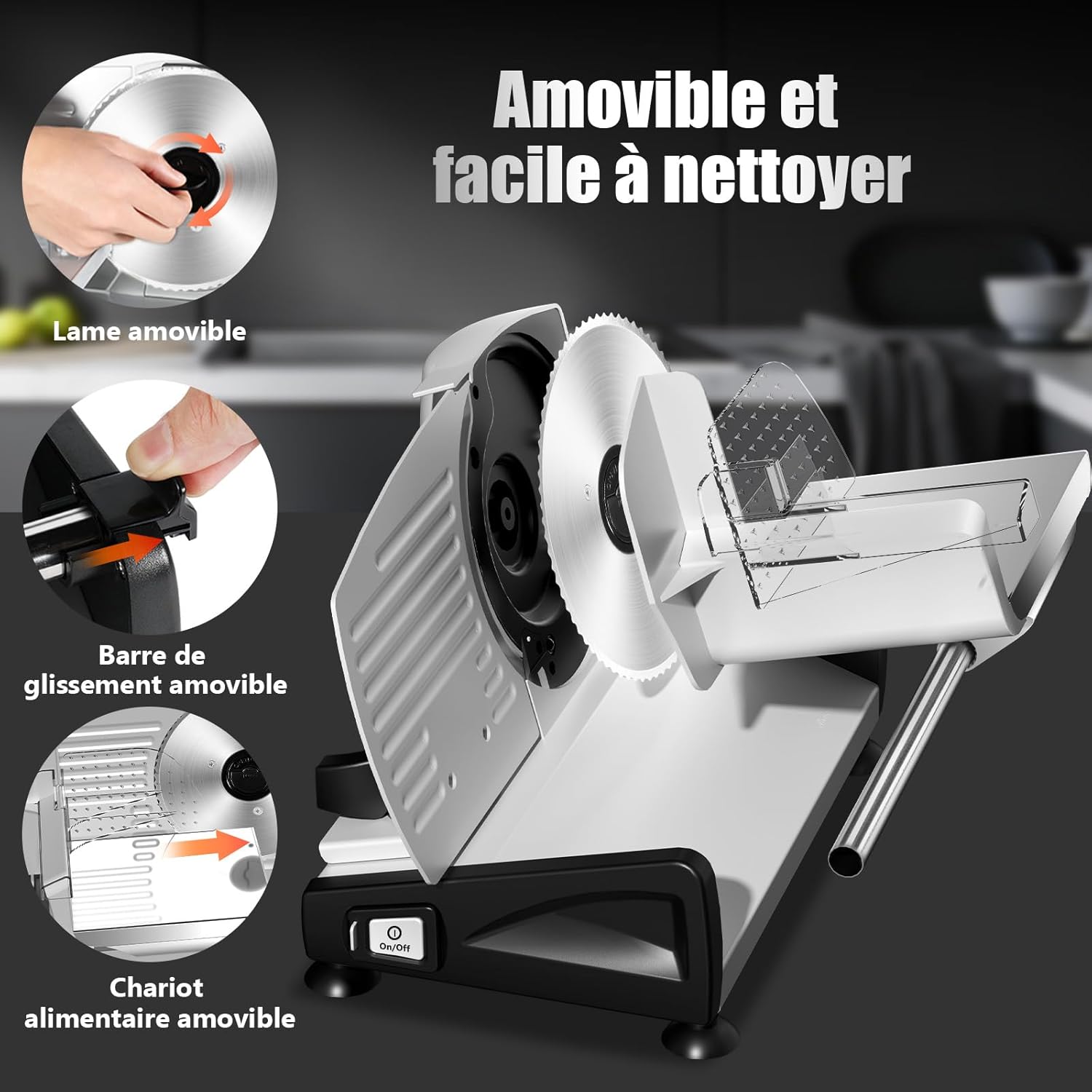 YASHE - Trancheuse électrique, 200W, lames inox 19cm, épaisseur réglable