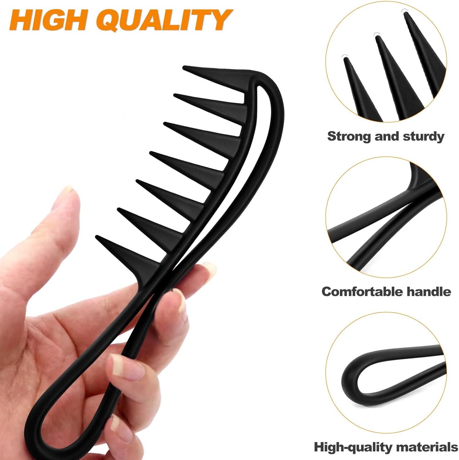 Peigne de requin - dents larges, antistatique, cheveux bouclés, 20cm