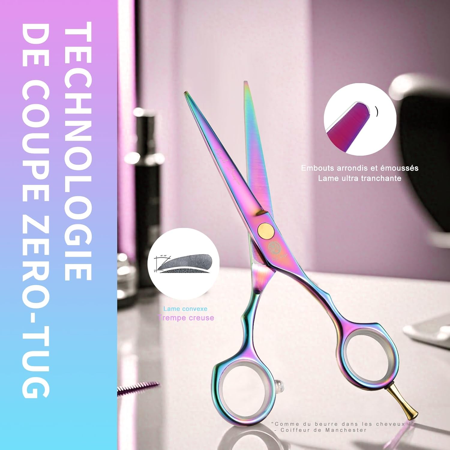 Kit de ciseaux de coiffure - 5,5 pouces - inox rose, peigne, effileur