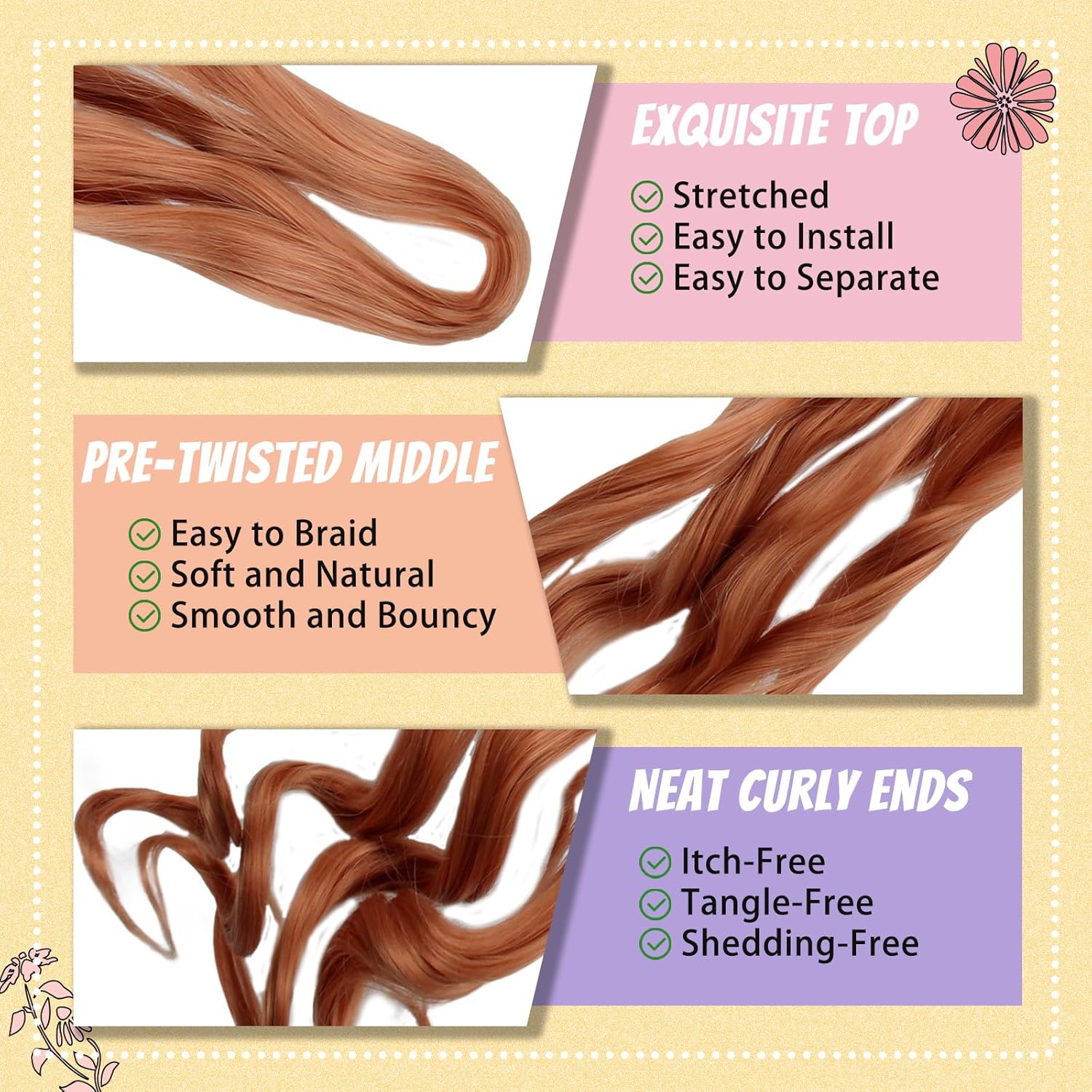 Enbeautiful - French Curl - 24 pouces - 8 paquets, mèches ondulées, pré-étirées