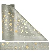 Chemin de table de Noël gris avec étoiles dorées, rouleau de chemin de table – 30 m x 23 cm froissé...