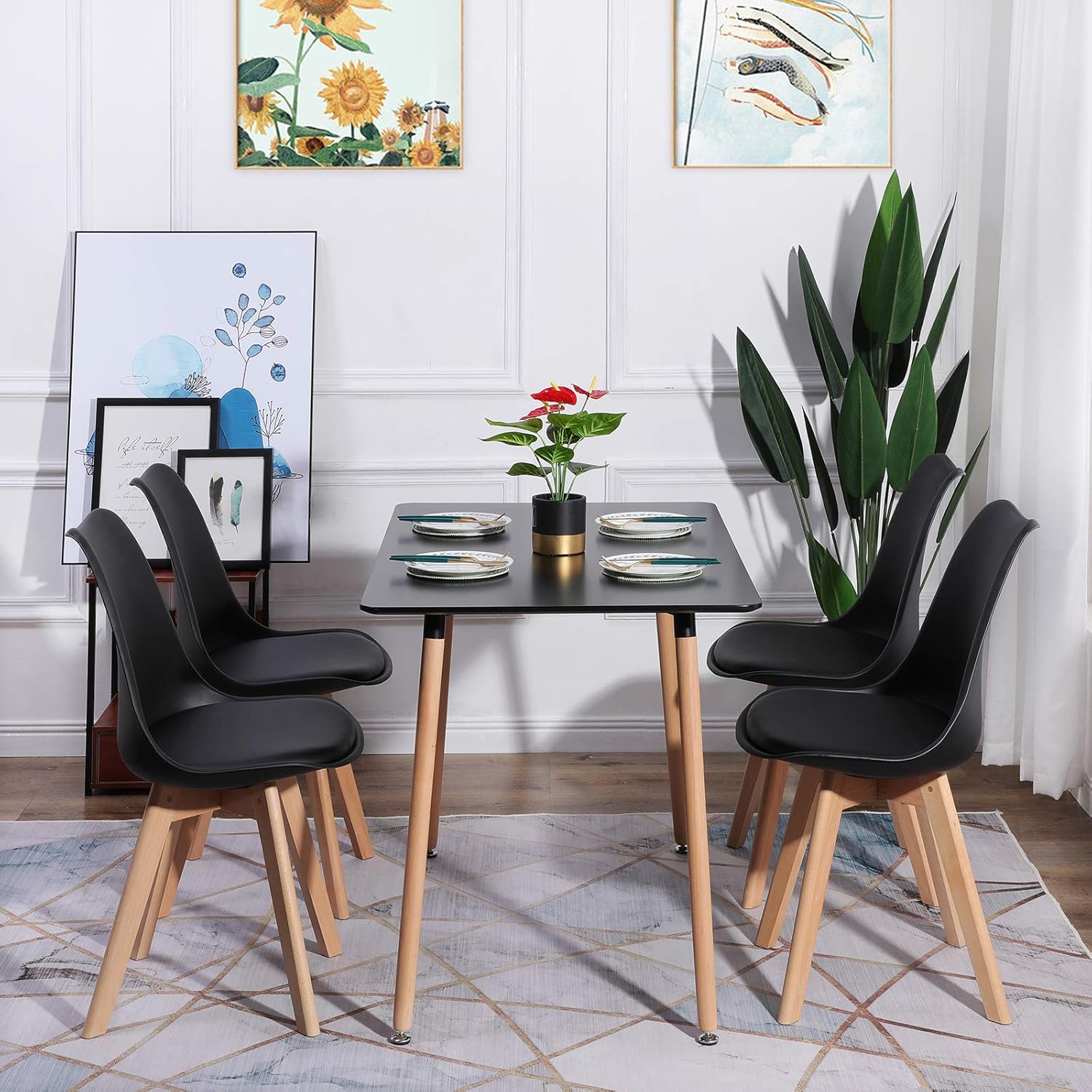 EGGREE - Lot de 4 chaises - assise rembourrée, pieds hêtre - confort optimal, noir