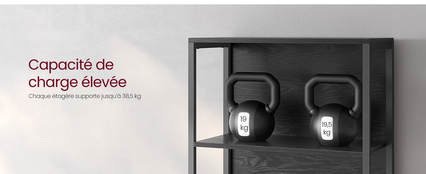 Deux unités ou supports de recharge muraux noirs avec un texte indiquant une capacité de charge élevée en français