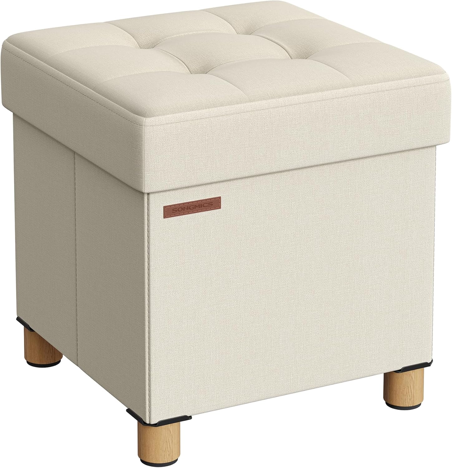 SONGMICS - Tabouret de rangement pliable 38x38x40 cm, supporte 300 kg, blanc crème LSF014W11