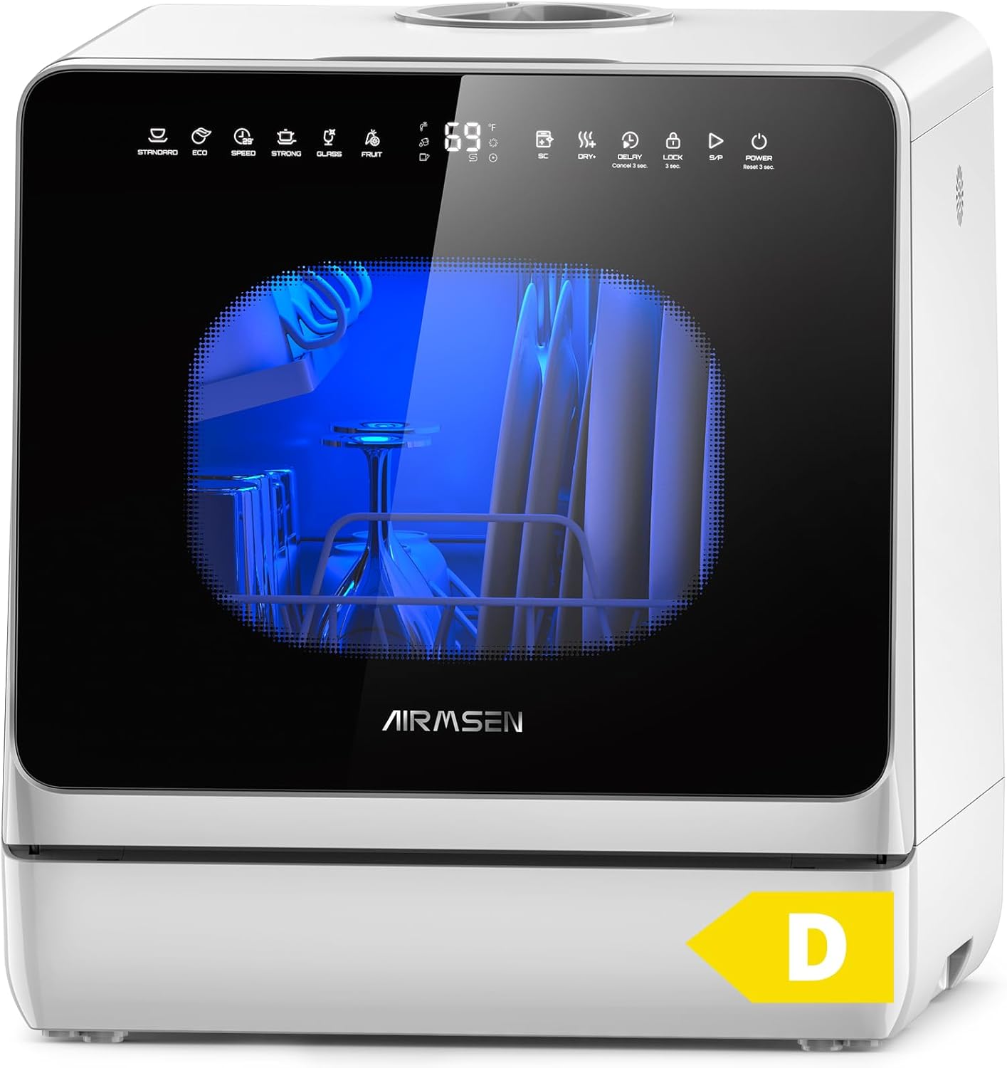 AIRMSEN - Mini lave-vaisselle portable 5L - 8 programmes, départ différé, sécurité enfant