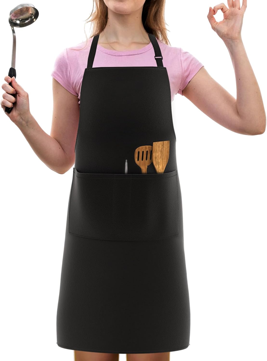 LEFUNDA - Tablier cuisine réglable, 3 poches, étanche, longues lanières