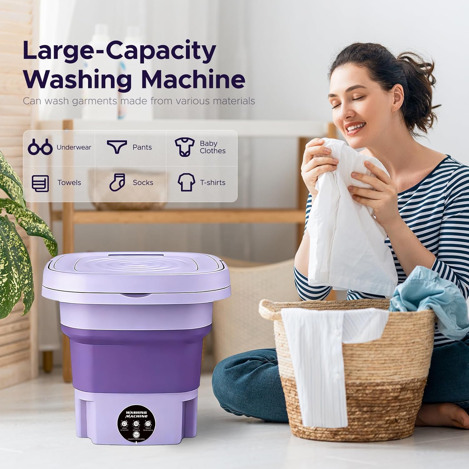 Mini machine à laver pliable - compacte, portable, vidange, voyage